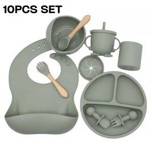 10pcs baby silicon suction  feeding set